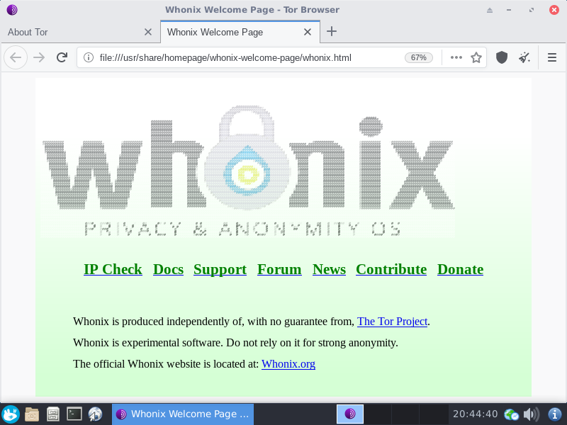 Whonix-XFCE-15.0.0.4.9.ova screenshot 1