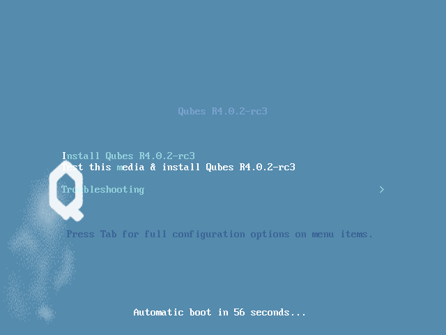 Qubes-R4.0.2-rc3-x86_64.iso screenshot 1