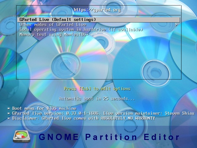 GParted Live 33 amd64 screenshot 1